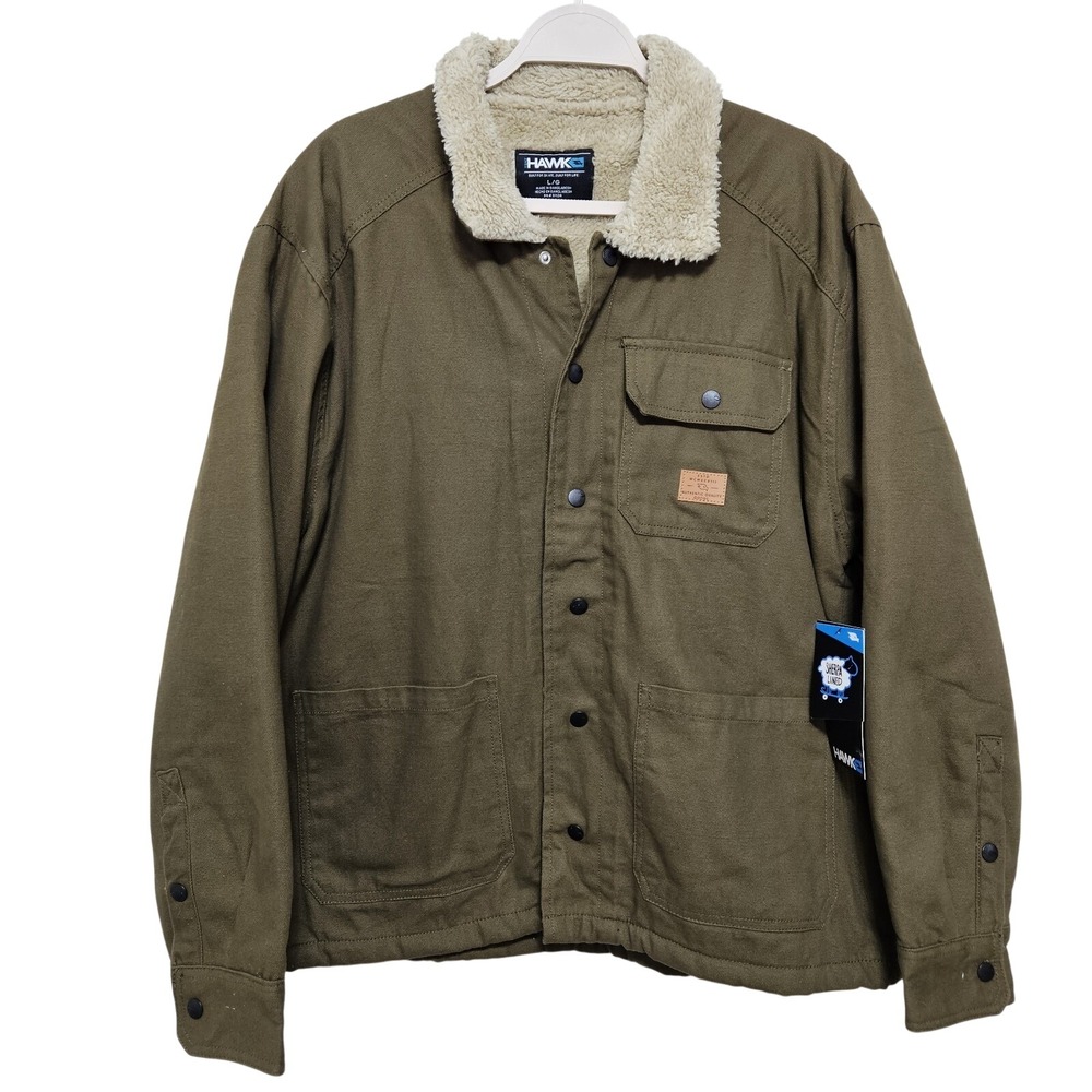 Tony Hawk NWT Mens Chore Coat Canvas Jacket Sherpa Lined Y2K 90s Style Green L
